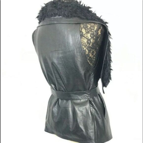 LOVE TREE Faux Leather Vest Draped Sherpa Collar Y - Picture 4 of 8